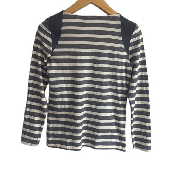 J. Crew Striped Suede-Shoulder T-Shirt - Picture 3 of 5